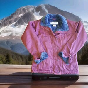 Columbia Jacket Womens Medium Maroon Burgundy Full Zip Gray Faux Fur Trim Coat